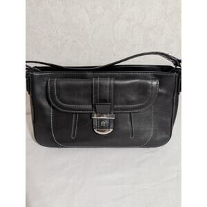Etienne Aigner Classic Black Leather Silver Shoulder Handbag Purse 10 Inch Drop